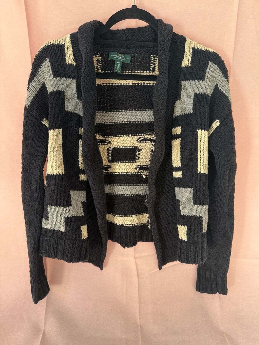 Lauren Jeans Co. Ralph Lauren Petite Geometric Shawl Collar Cardigan Sweater PM